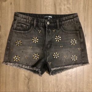 Fashion Nova High Rise Embellished Black Wash Jean Shorts